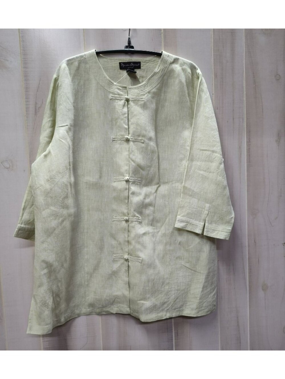 Mercer & Madison 100% Linen Top, Lt Green, Mandarin Collar, 2X, NWOT, 3/4 sleeve